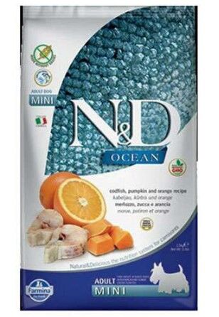 N&D Ocean Mini Adult Morina Balıklı Portakallı Balkabaklı Yetişkin Köpek Maması 2,5 Kg