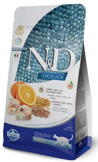 ND Ocean Low Morina Balıklı Portakallı Yetişkin Kedi Maması 1,5 KG