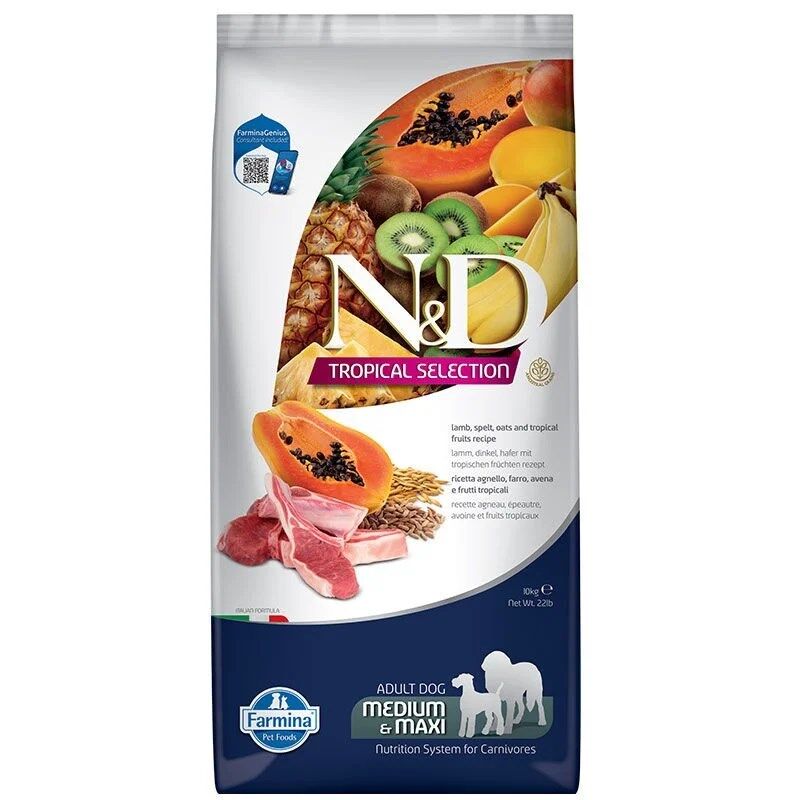 N&D Tropical Selection Kuzu Etli ve Tropikal Meyveli Orta ve Büyük Irk Yetişkin Köpek Maması 10kg