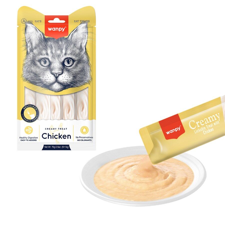 Wanpy Sıvı Tavuklu Kremalı Kedi Ödülü 5x14 gr ( RA-049 )