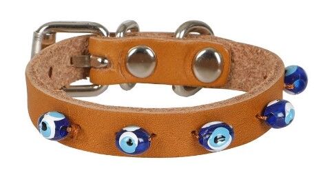 Cattie Deri Boncuklu Kedi Boyun Tasması Camel 1x18