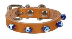 Cattie Deri Boncuklu Kedi Boyun Tasması Camel 1x18